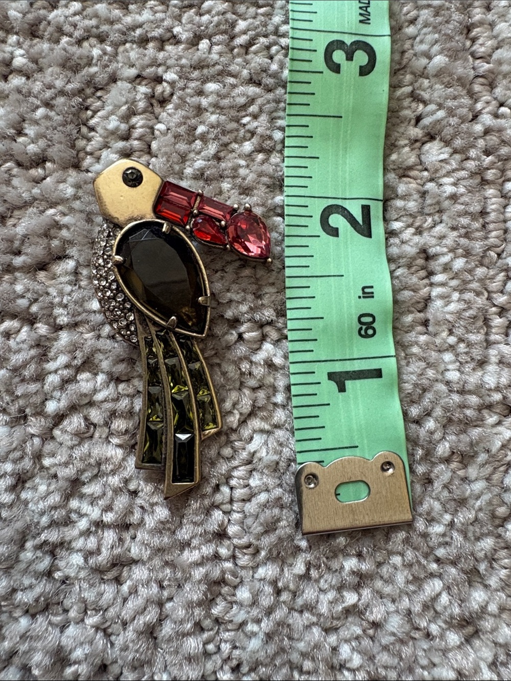Banana Republic Parrot Brooch with Pink and Olive Stones - Picture 8 of 9